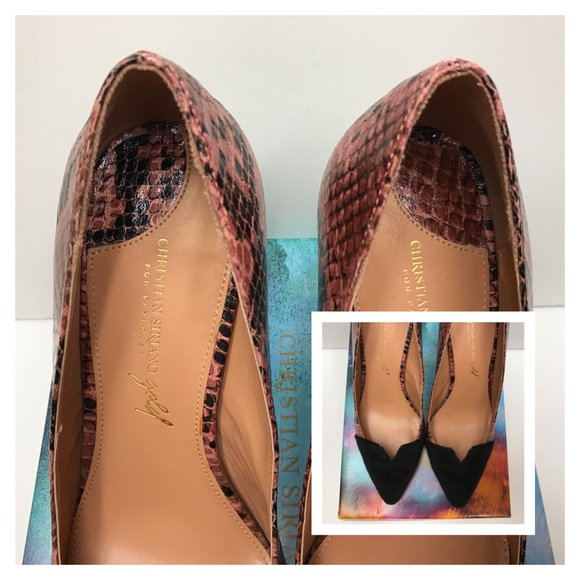 EUC CHRISTIAN SIRIANO Cap Snake Print Pink Heels👠 - Picture 6 of 8